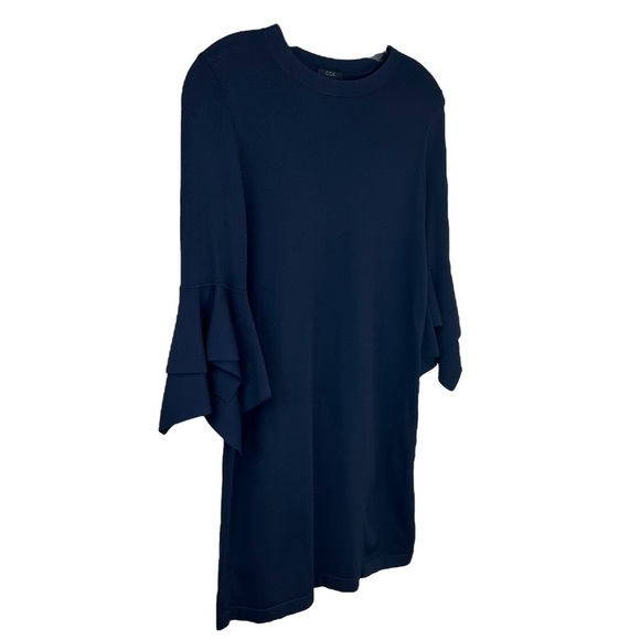 COS - Women’s Knitted Shift Dress, Draped Sleeves, Mini - Navy Blue, X-Small - Picture 5 of 15